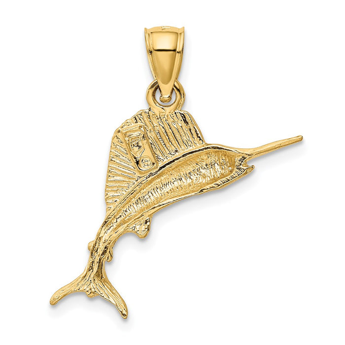 Million Charms 14K Yellow Gold Themed Sailfish Pendant