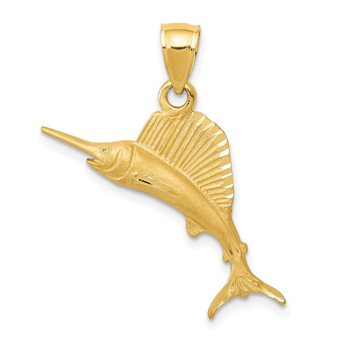 Million Charms 14K Yellow Gold Themed Sailfish Pendant