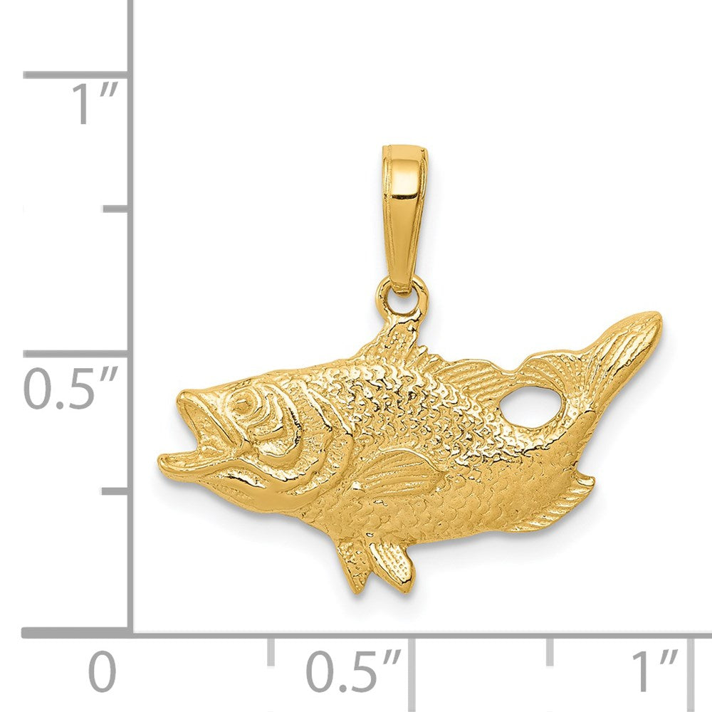 Million Charms 14K Yellow Gold Themed Open Mouthed Bass Fish Pendant