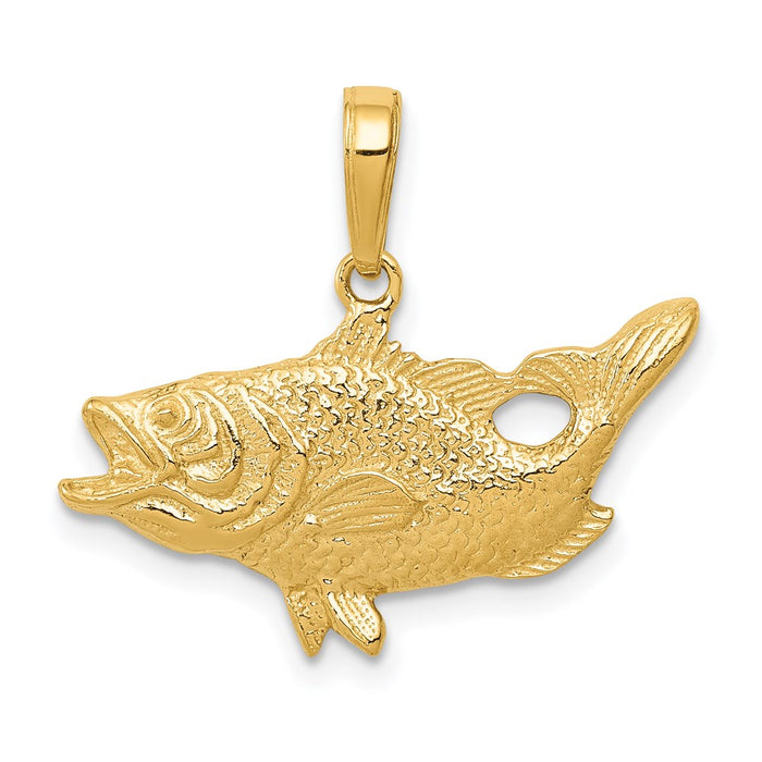 Million Charms 14K Yellow Gold Themed Open Mouthed Bass Fish Pendant