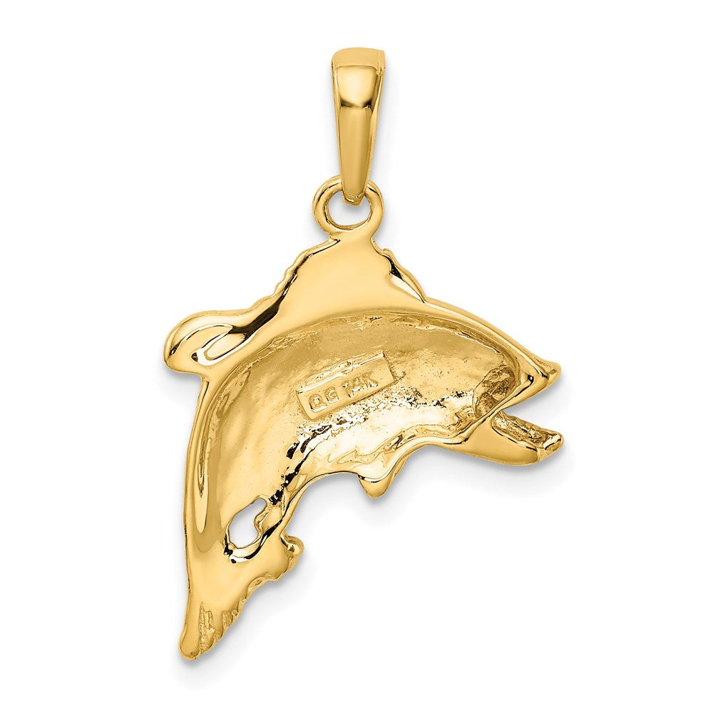 Million Charms 14K Yellow Gold Themed Jumping Bass Fish Pendant