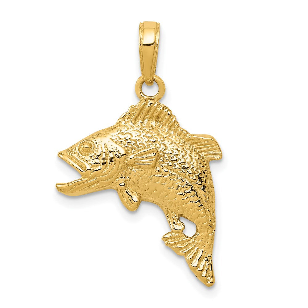 Million Charms 14K Yellow Gold Themed Jumping Bass Fish Pendant
