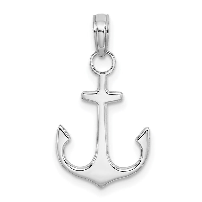 Million Charms 14K White Gold Themed 2-D Polished Nautical Anchor Charm