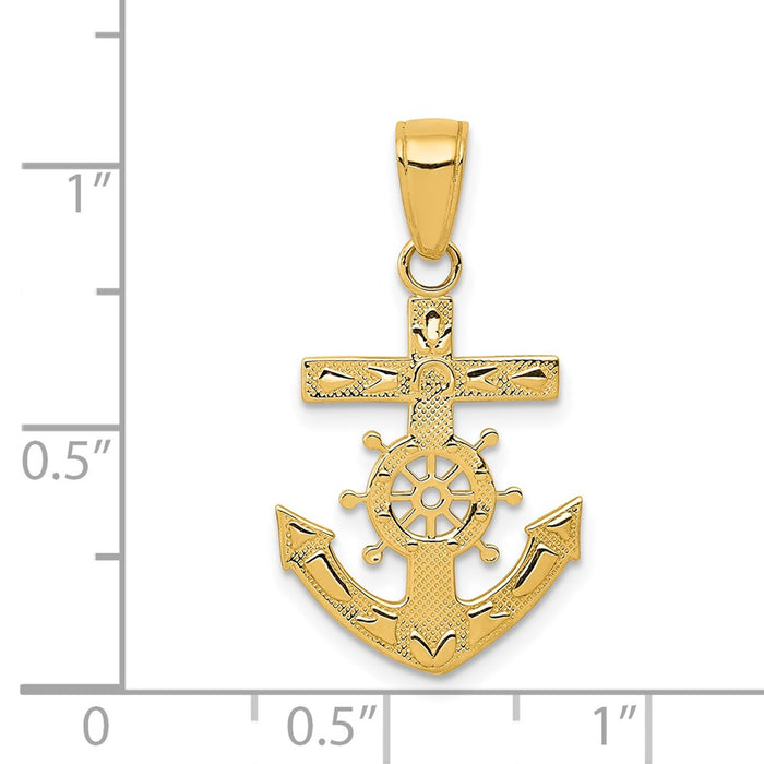 Million Charms 14K Yellow Gold Themed Mariner'S Relgious Cross Pendant