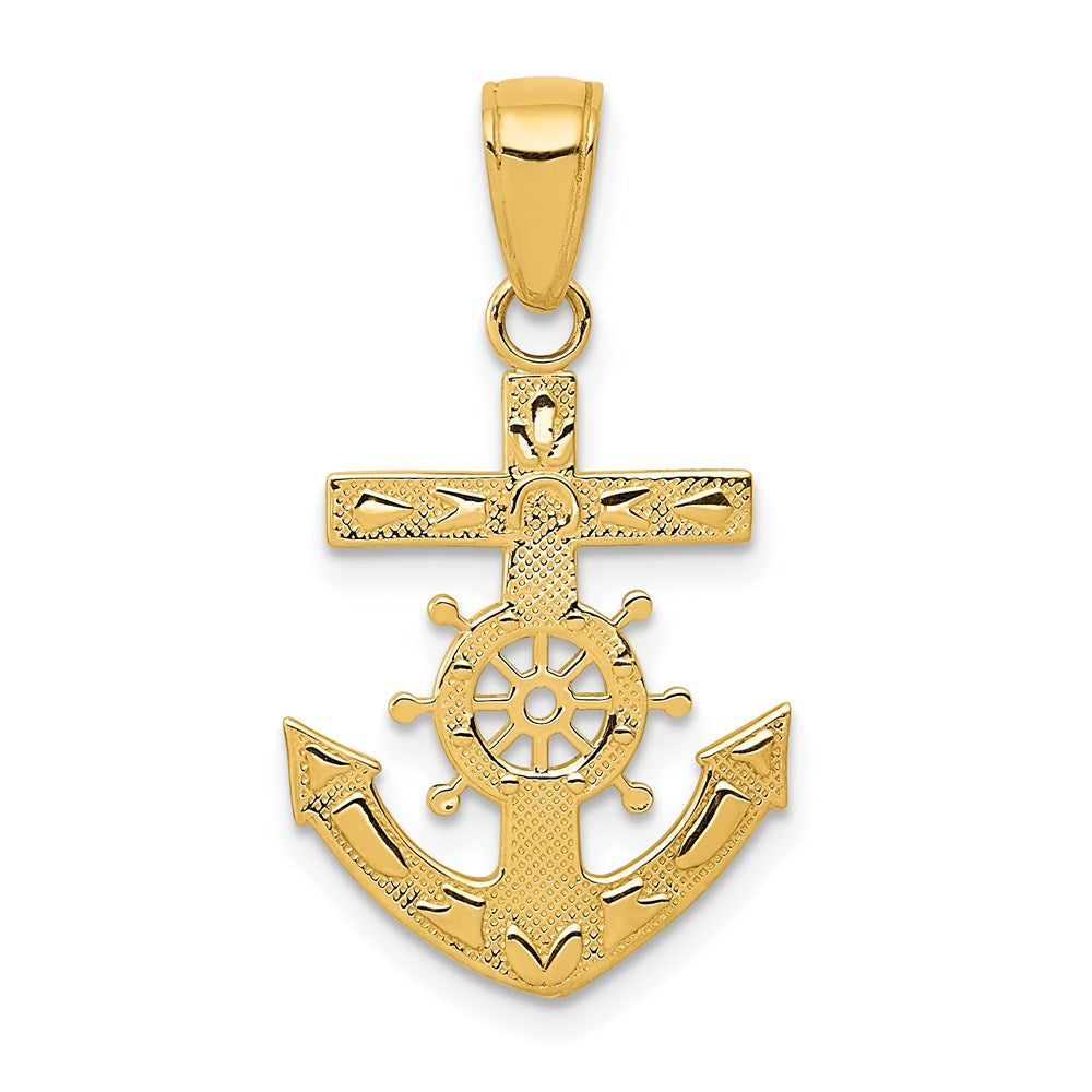 Million Charms 14K Yellow Gold Themed Mariner'S Relgious Cross Pendant