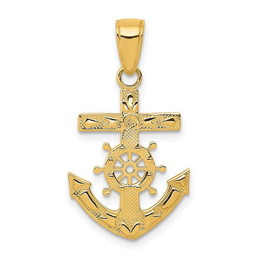 Million Charms 14K Yellow Gold Themed Mariner'S Relgious Cross Pendant