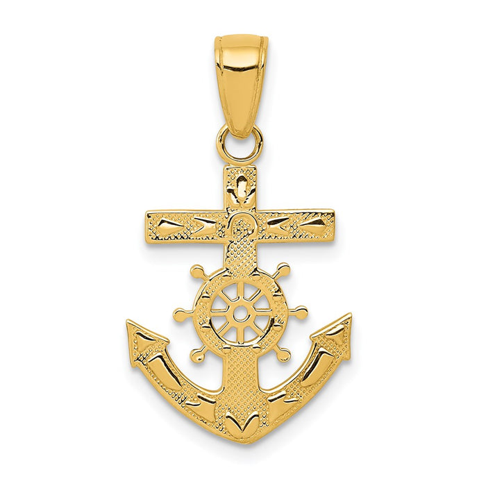 Million Charms 14K Yellow Gold Themed Mariner'S Relgious Cross Pendant