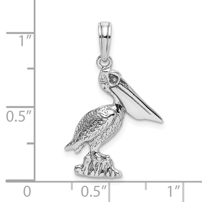 Million Charms 14K White Gold Themed 2-D Standing Pelican Charm