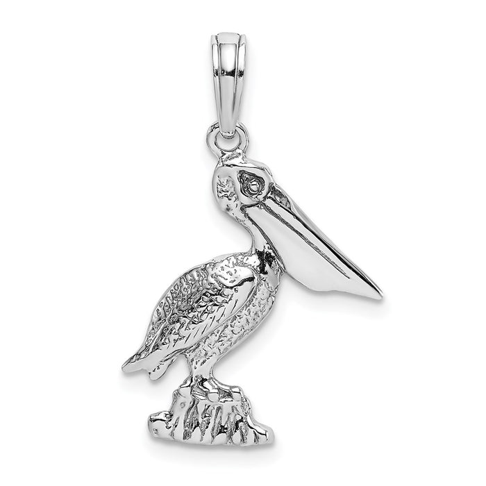 Million Charms 14K White Gold Themed 2-D Standing Pelican Charm