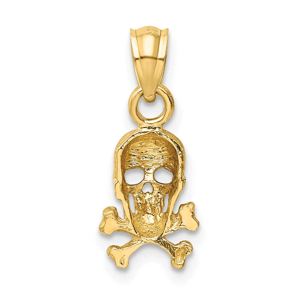 Million Charms 14K Yellow Gold Themed Skull, Relgious Cross Bones Pendant