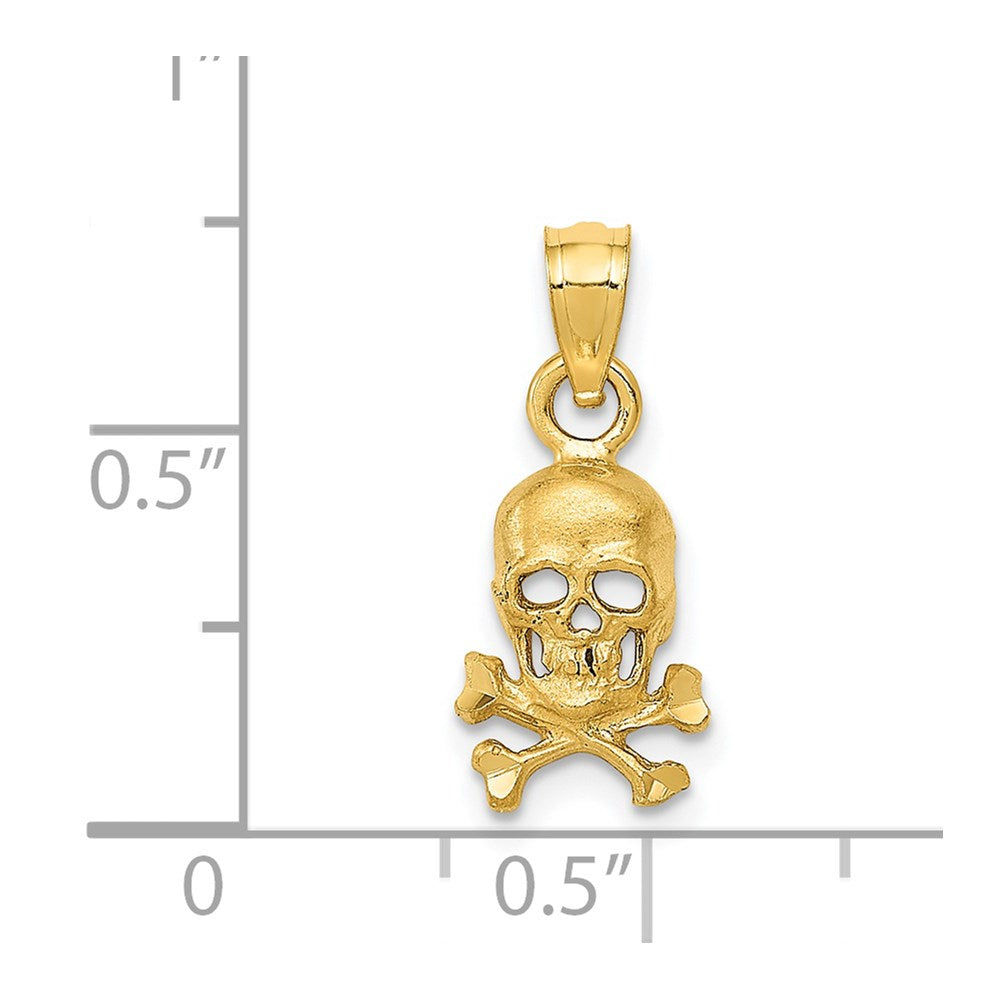 Million Charms 14K Yellow Gold Themed Skull, Relgious Cross Bones Pendant