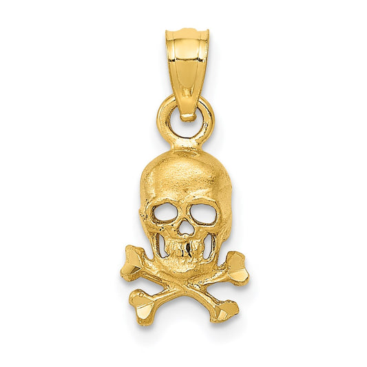 Million Charms 14K Yellow Gold Themed Skull, Relgious Cross Bones Pendant