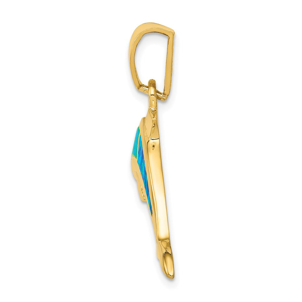 Million Charms 14K Yellow Gold Themed Imitation Opal Dolphin Pendant
