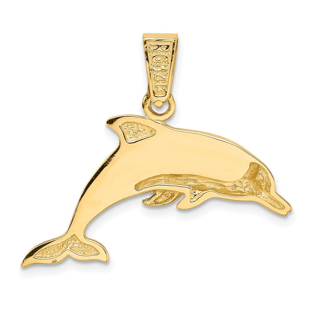 Million Charms 14K Yellow Gold Themed Imitation Opal Dolphin Pendant