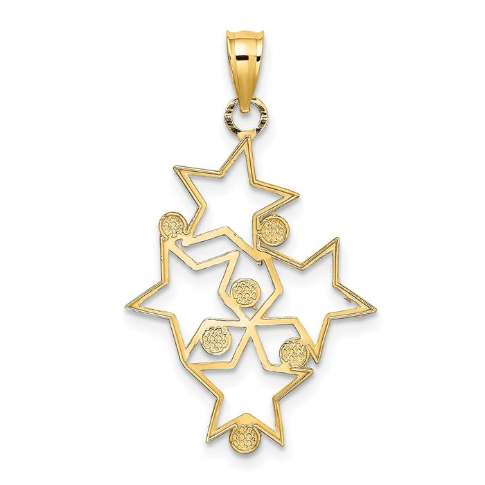 Million Charms 14K Yellow Gold Themed With Rhodium-plated Diamond-Cut Star Cluster Charm