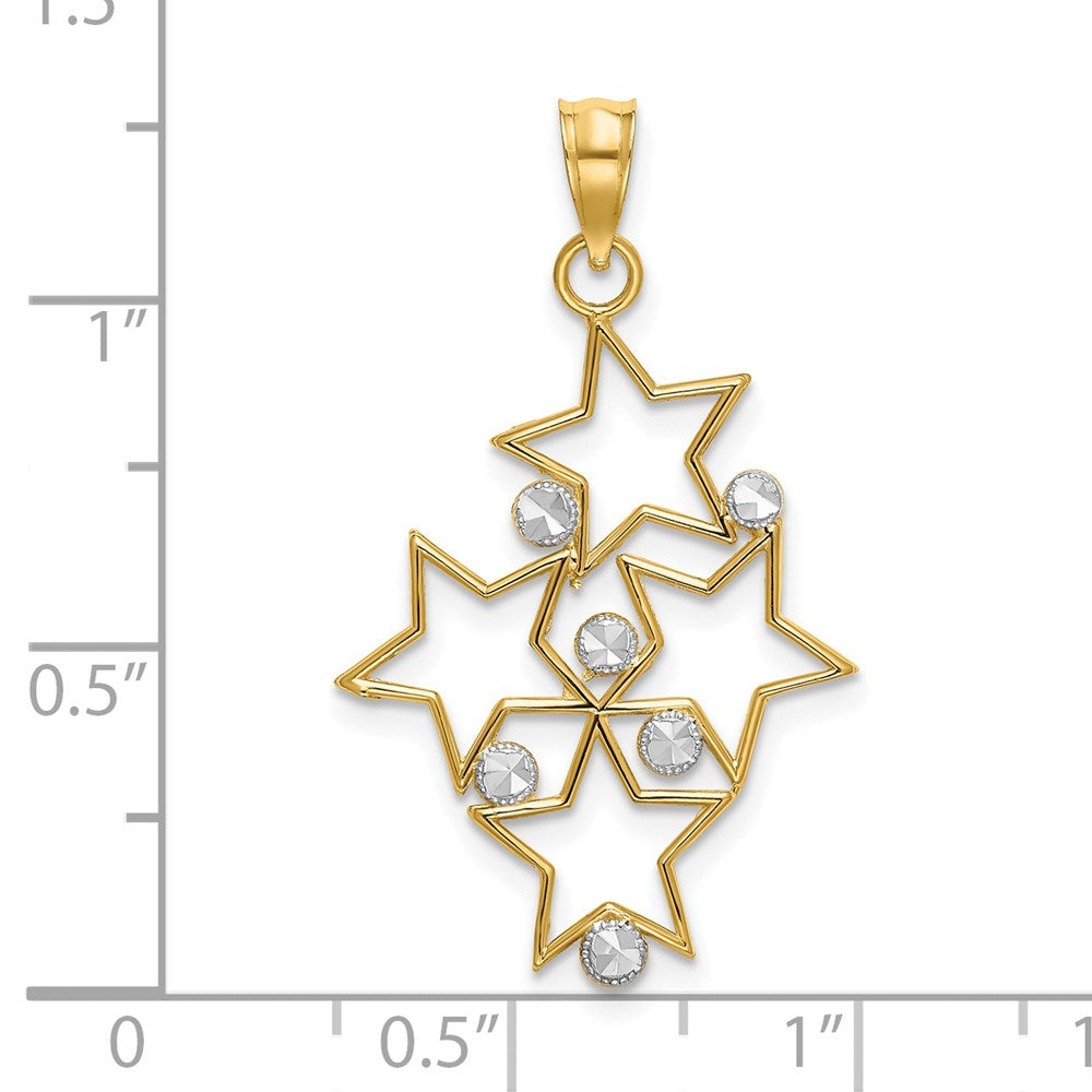 Million Charms 14K Yellow Gold Themed With Rhodium-plated Diamond-Cut Star Cluster Charm
