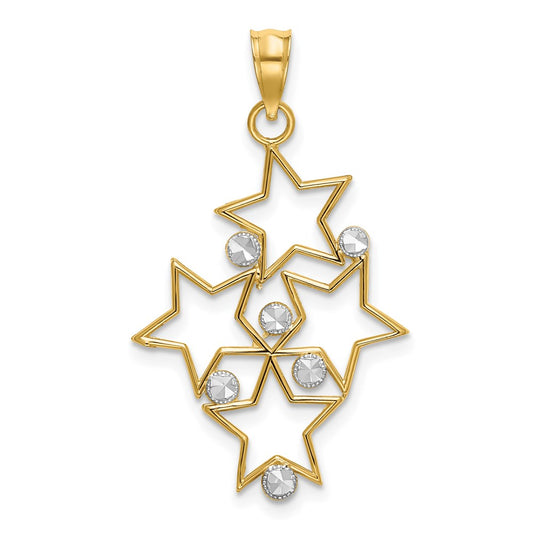 Million Charms 14K Yellow Gold Themed With Rhodium-plated Diamond-Cut Star Cluster Charm