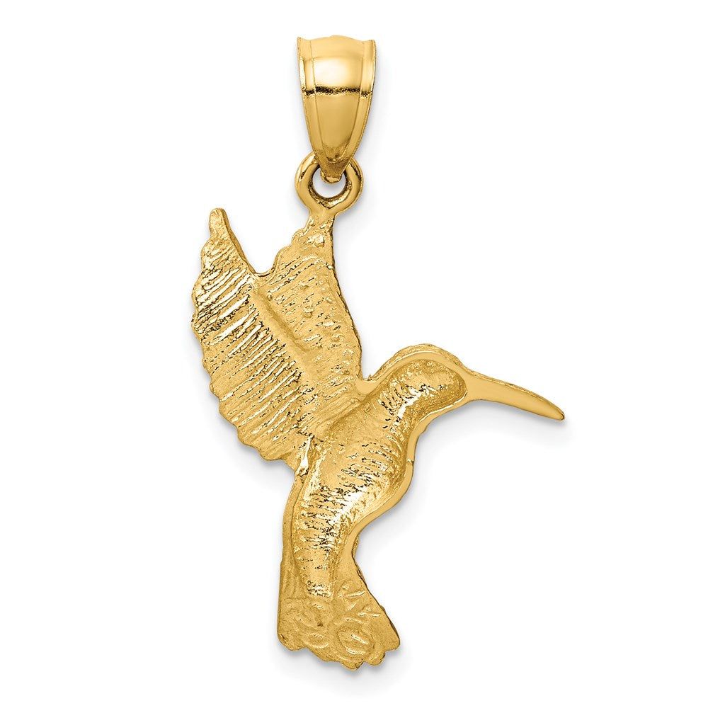 Million Charms 14K Yellow Gold Themed Diamond-Cut Hummingbird Pendant