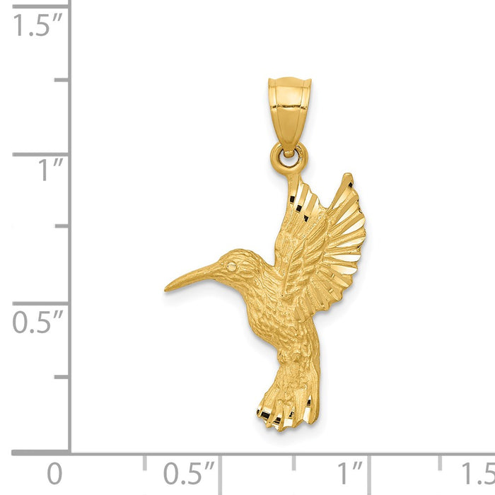 Million Charms 14K Yellow Gold Themed Diamond-Cut Hummingbird Pendant