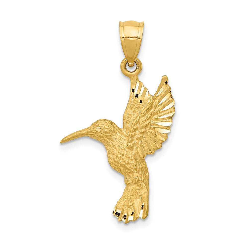 Million Charms 14K Yellow Gold Themed Diamond-Cut Hummingbird Pendant