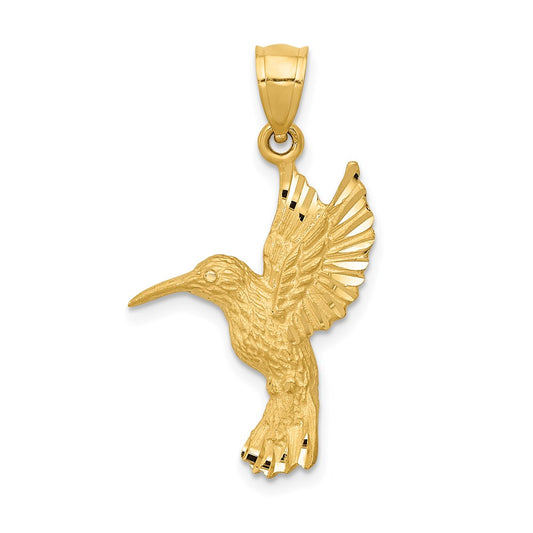 Million Charms 14K Yellow Gold Themed Diamond-Cut Hummingbird Pendant