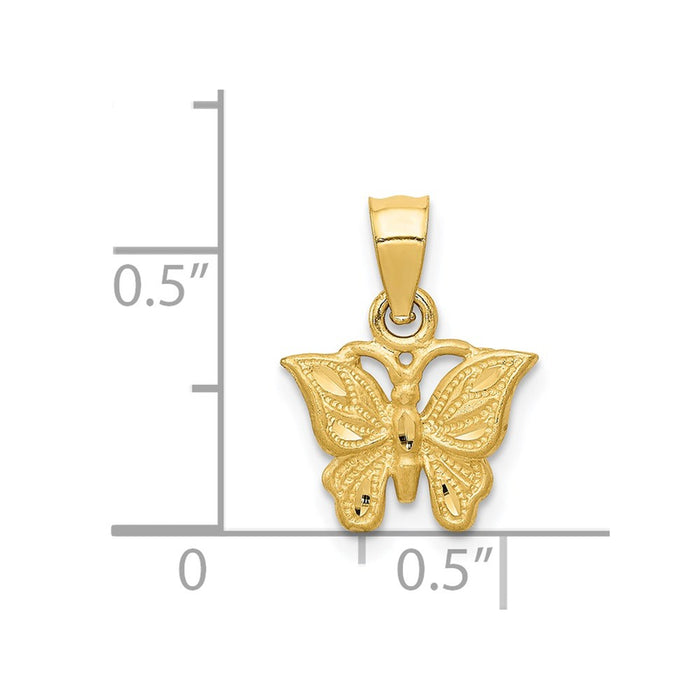 Million Charms 14K Yellow Gold Themed Diamond-Cut Butterfly Pendant