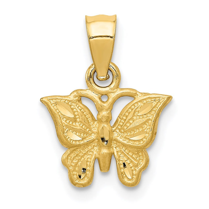 Million Charms 14K Yellow Gold Themed Diamond-Cut Butterfly Pendant