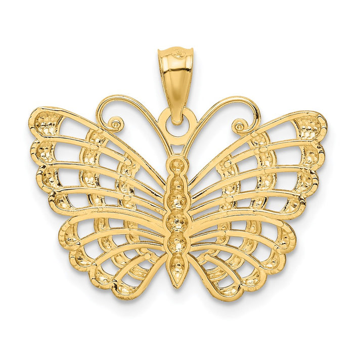 Million Charms 14K Yellow Gold Themed With Rhodium-plated Diamond-Cut Butterfly Pendant