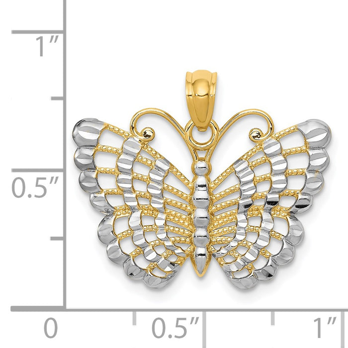 Million Charms 14K Yellow Gold Themed With Rhodium-plated Diamond-Cut Butterfly Pendant