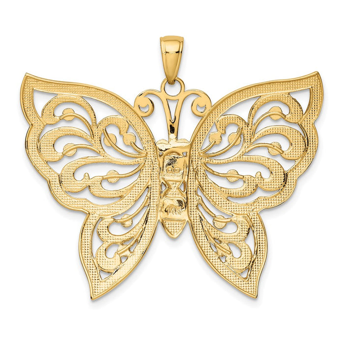 Million Charms 14K Yellow Gold Themed, Rhodium-plated Diamond-Cut Butterfly Pendant