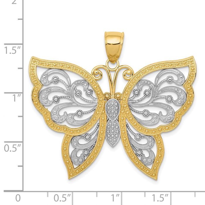 Million Charms 14K Yellow Gold Themed, Rhodium-plated Diamond-Cut Butterfly Pendant