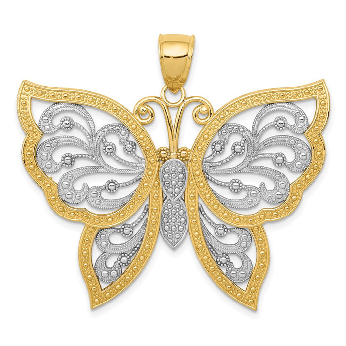 Million Charms 14K Yellow Gold Themed, Rhodium-plated Diamond-Cut Butterfly Pendant