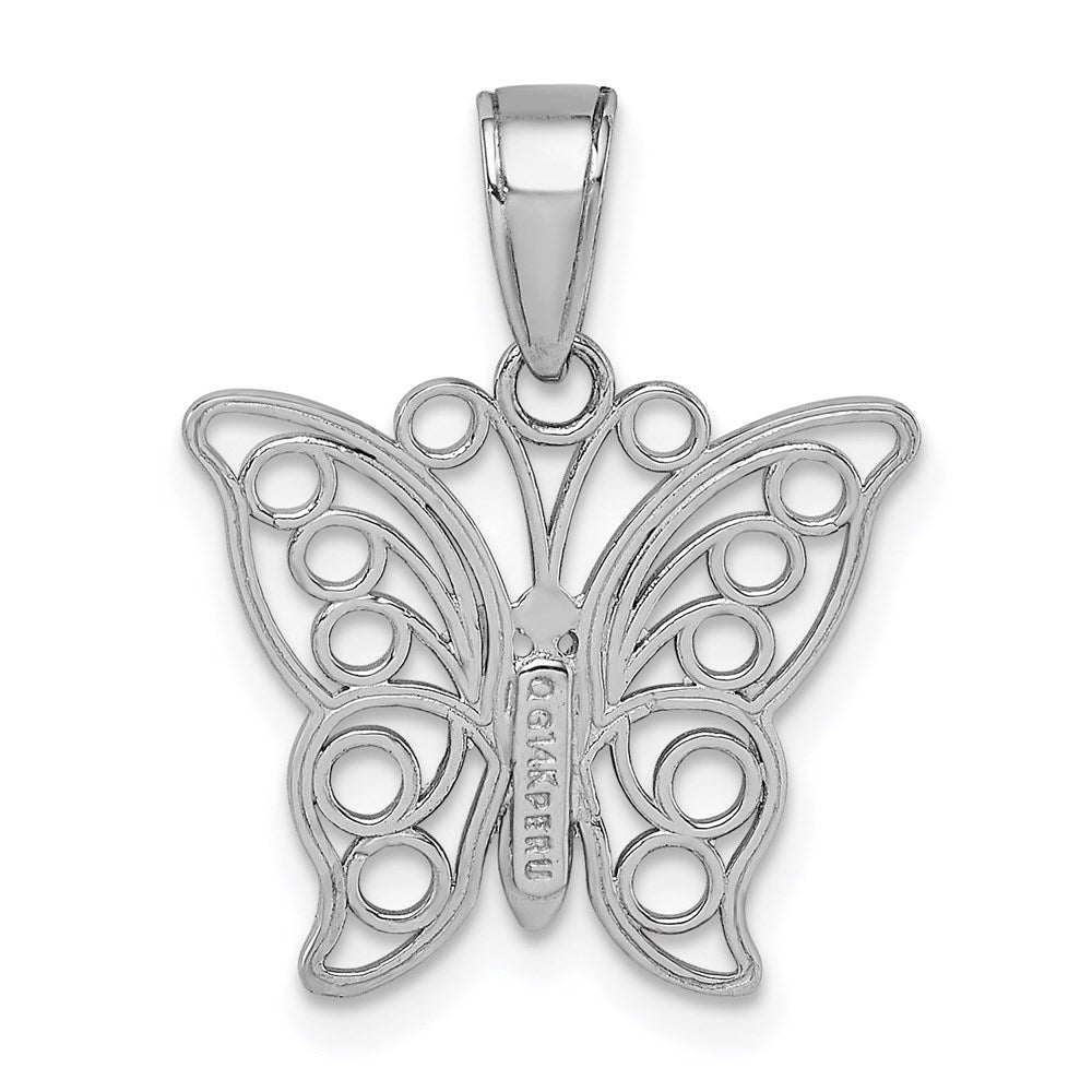 Million Charms 14K White Gold Themed Cut-Out Butterfly Large Pendant