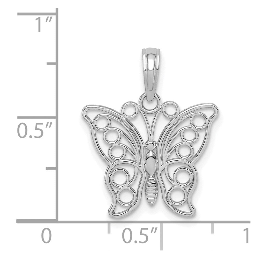 Million Charms 14K White Gold Themed Cut-Out Butterfly Large Pendant