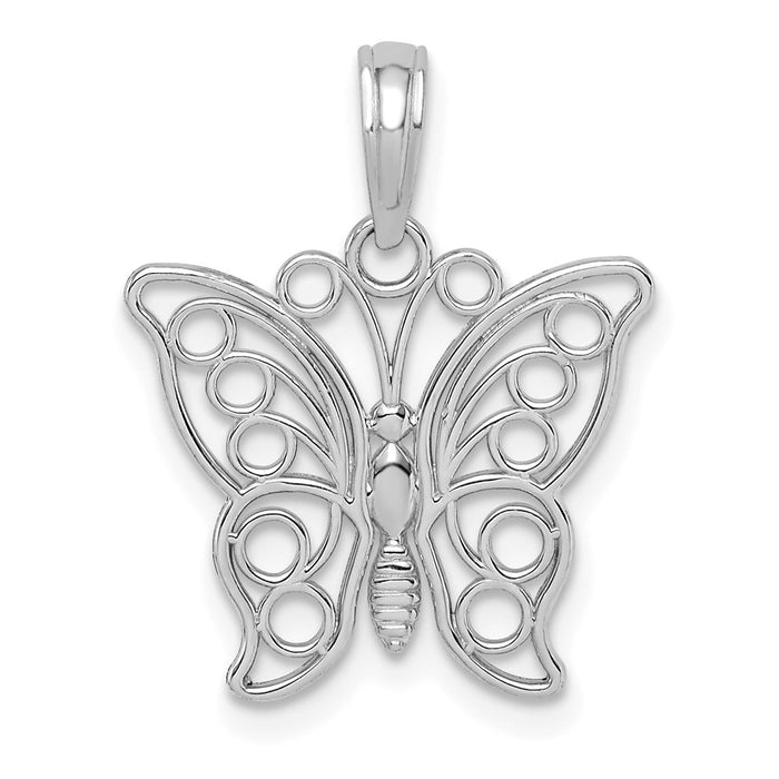 Million Charms 14K White Gold Themed Cut-Out Butterfly Large Pendant