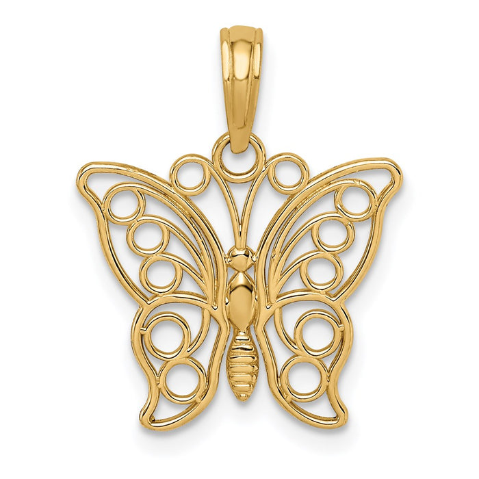 Million Charms 14K Yellow Gold Themed Cut-Out Butterfly Large Pendant