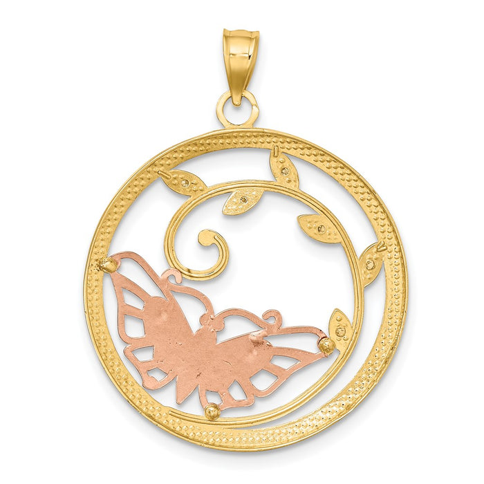 Million Charms 14K Yellow & Rose Gold Themed With Rhodium-plated Butterfly In Circle Pendant