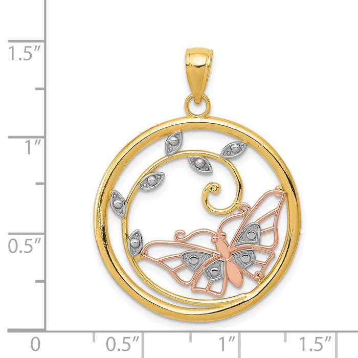 Million Charms 14K Yellow & Rose Gold Themed With Rhodium-plated Butterfly In Circle Pendant