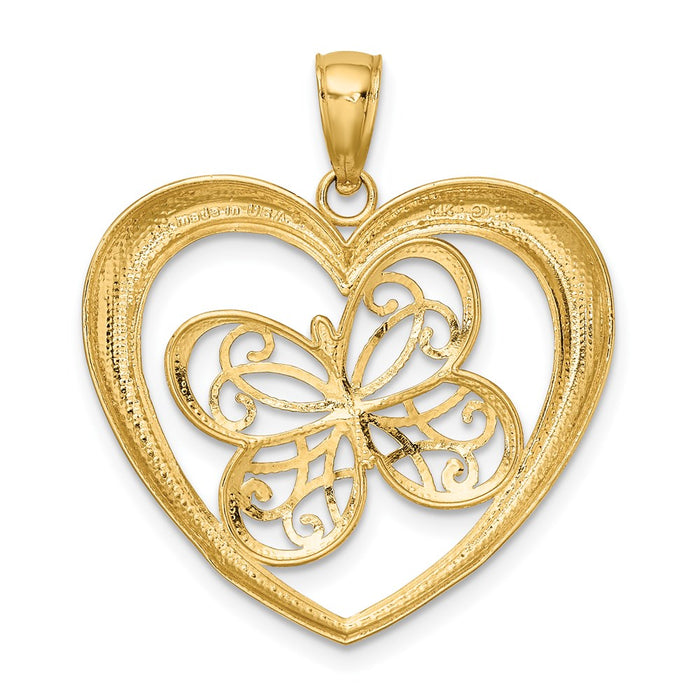 Million Charms 14K Yellow Gold Themed, Rhodium-plated Butterfly In Heart Charm