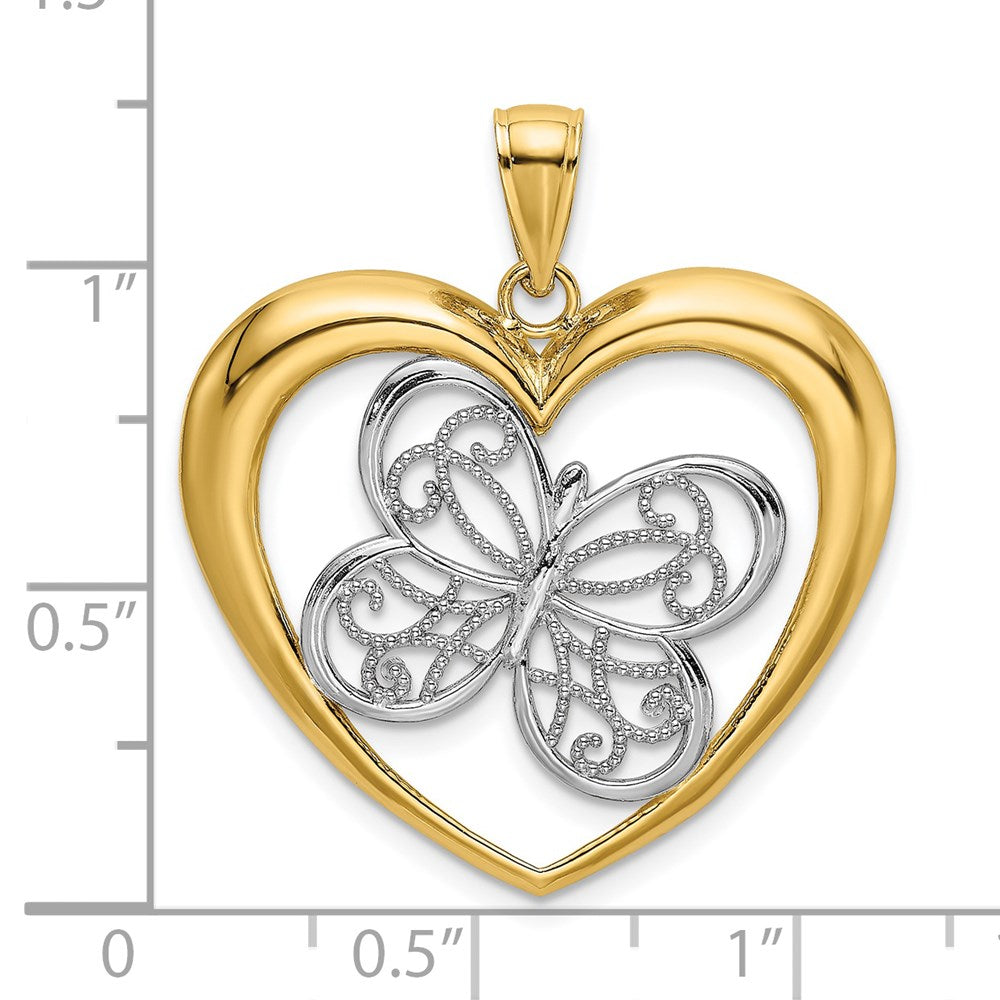 Million Charms 14K Yellow Gold Themed, Rhodium-plated Butterfly In Heart Charm