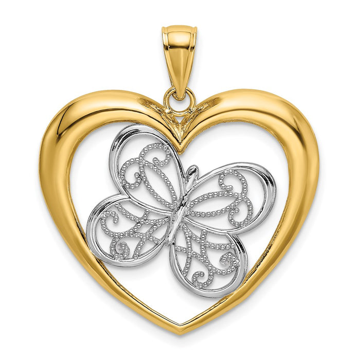 Million Charms 14K Yellow Gold Themed, Rhodium-plated Butterfly In Heart Charm