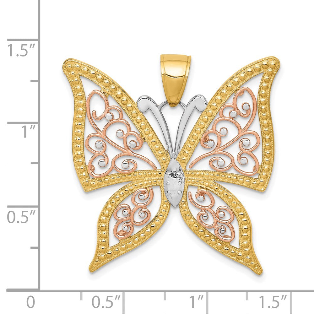 Million Charms 14K Yellow & Rose Gold Themed With Rhodium-plated Diamond-Cut Butterfly Pendant