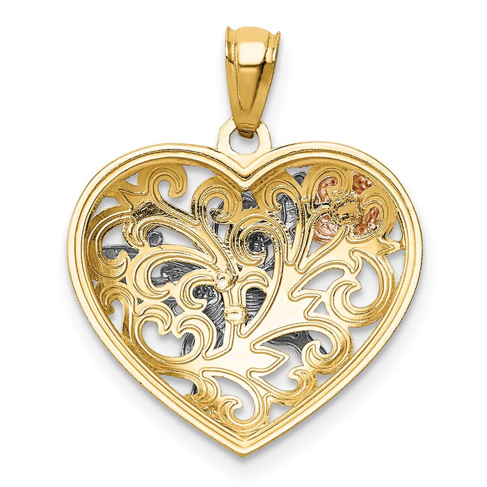 Million Charms 14K Tri Color Butterfly Heart Pendant