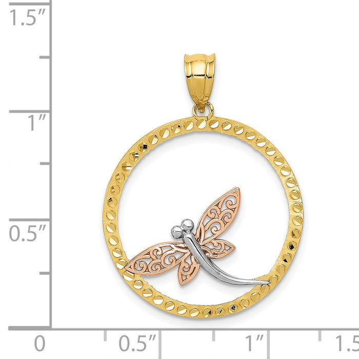 Million Charms 14K Yellow, Rose, Rhodium-plated Dragonfly Pendant