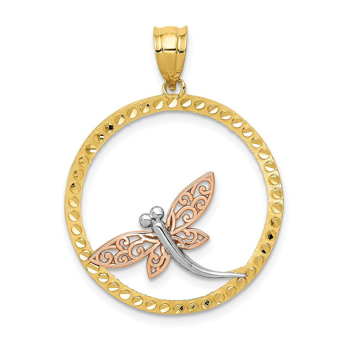 Million Charms 14K Yellow, Rose, Rhodium-plated Dragonfly Pendant