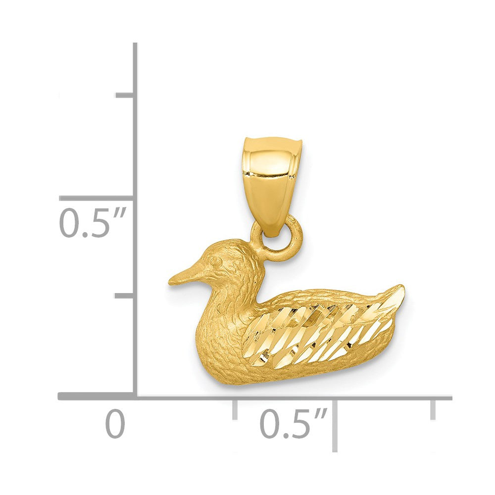 Million Charms 14K Yellow Gold Themed Diamond-Cut Duck Pendant