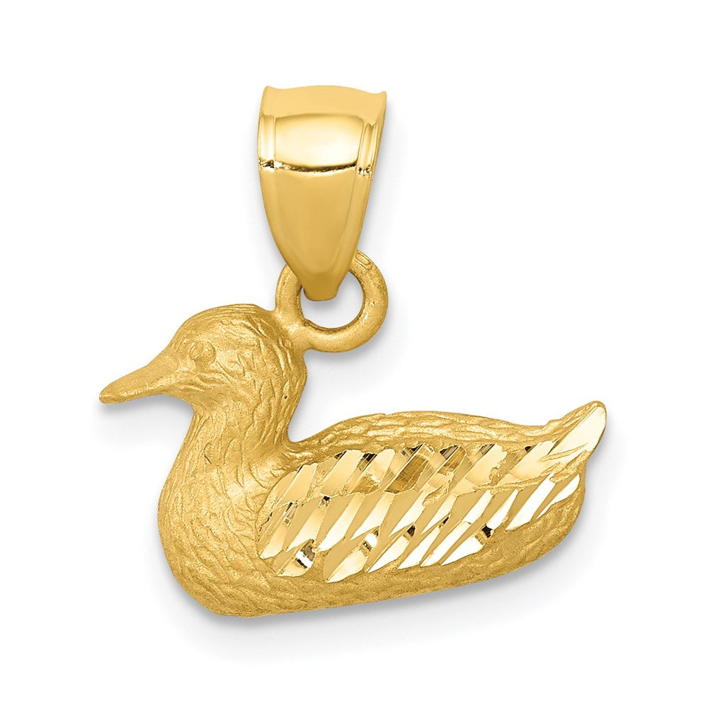 Million Charms 14K Yellow Gold Themed Diamond-Cut Duck Pendant
