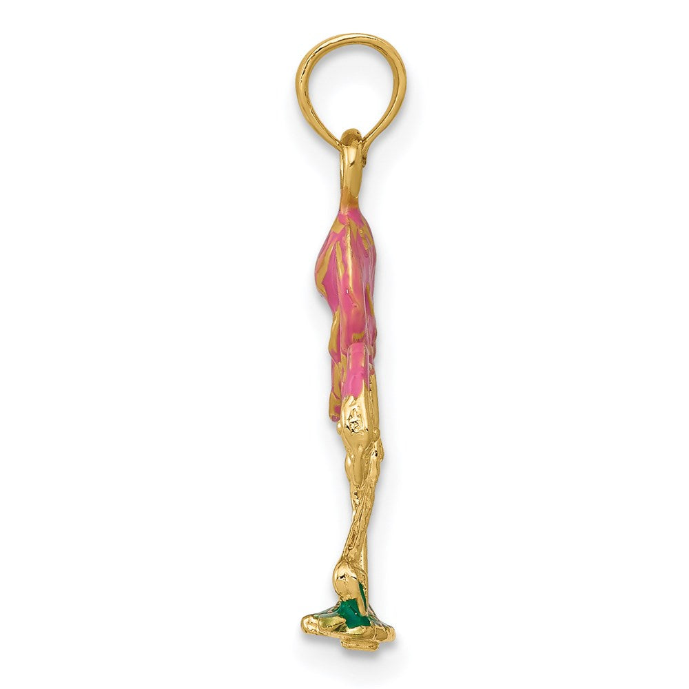 Million Charms 14K Yellow Gold Themed Enameled Flamingo Pendant