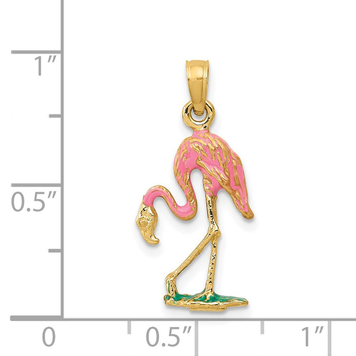 Million Charms 14K Yellow Gold Themed Enameled Flamingo Pendant
