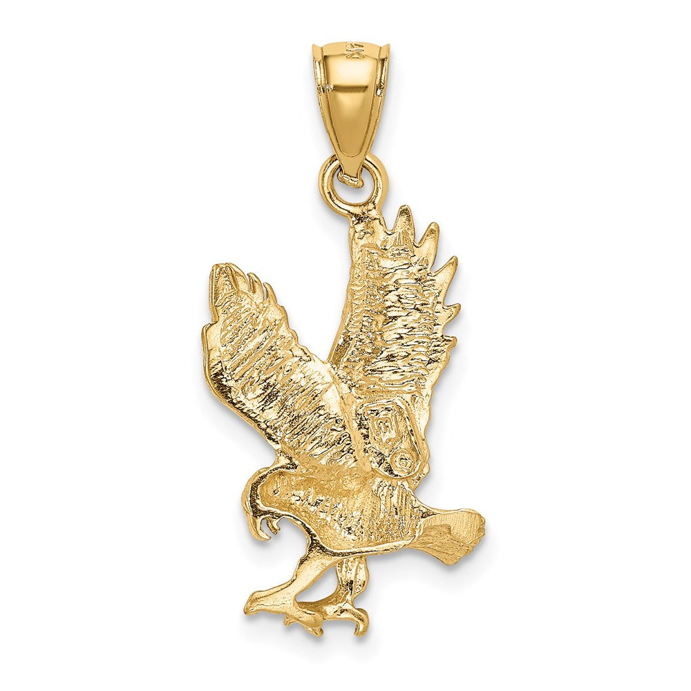Million Charms 14K Yellow Gold Themed Satin Diamond-Cut Eagle Pendant